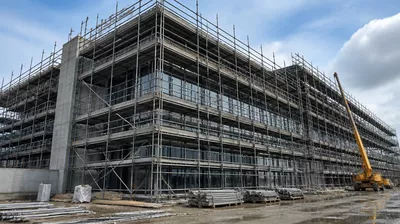 Scaffolding team discussing plans on a construction site