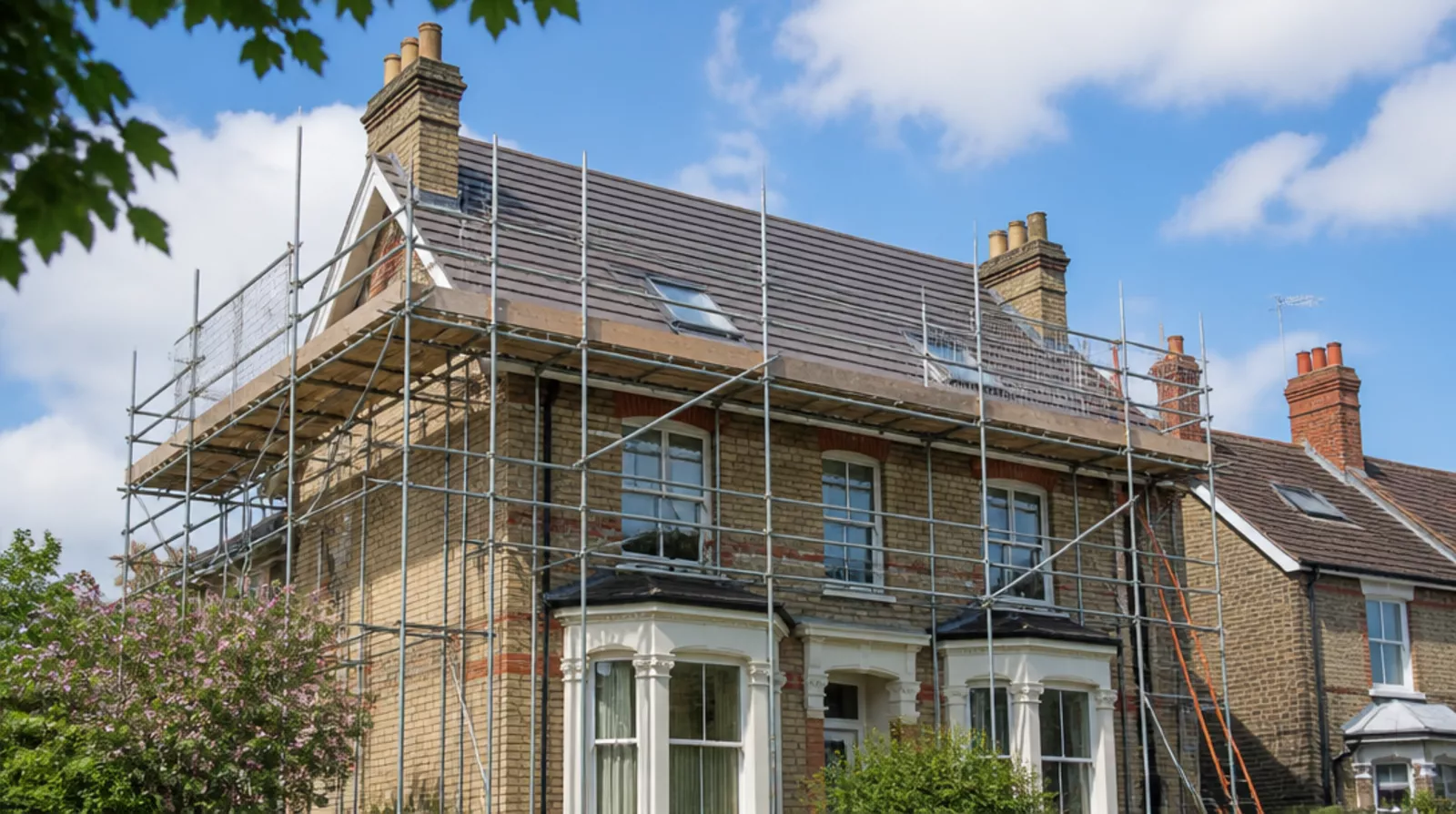 Scaffolding erected for a roofing project in Peterborough